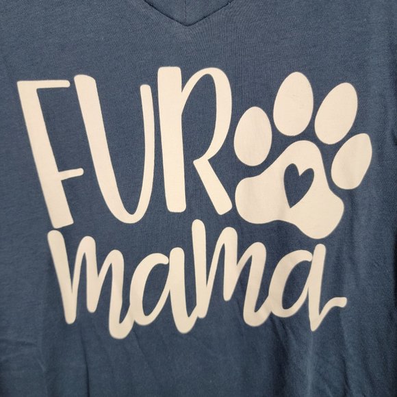 NWT G Supply Navy V-Neck Short Sleeves Hi-Lo Hem "Fur Mama" Tee Misses Size M - Picture 3 of 4